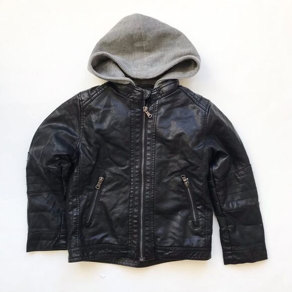 H&M hooded faux leather plush lined  jacket EUC 5-6Y - Picture 1 of 6